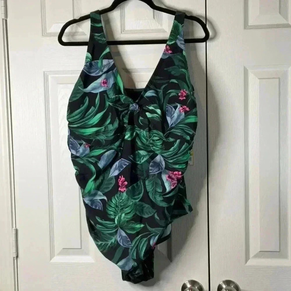 Kona Sol Women's Full Coverage Tummy Control Tie-Front One Piece Swimsuit Sz 24 - Picture 1 of 10